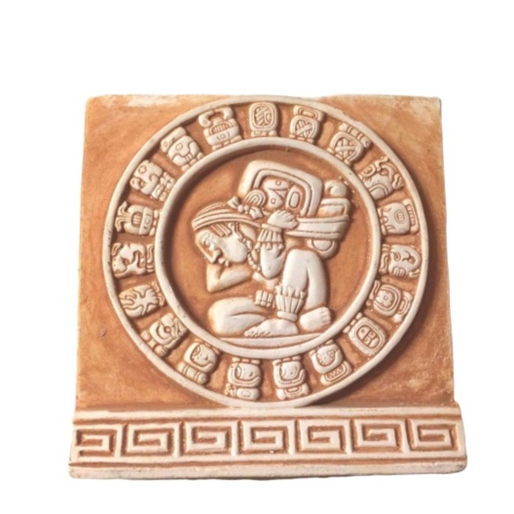 Terracotta Block Mayan Zodiac Calendar Months Home Accent Tabletop